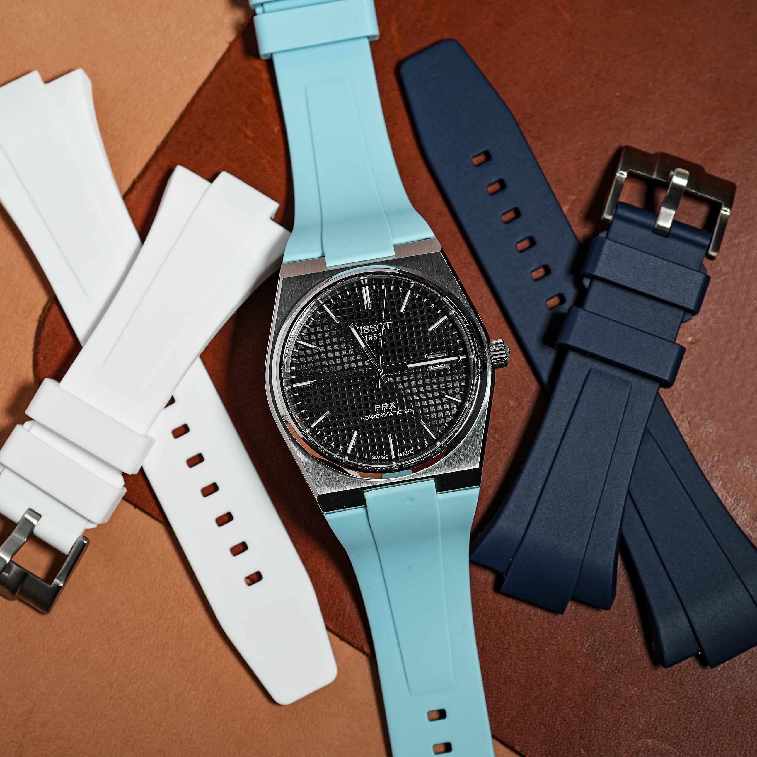 Flex Rubber Strap in Ice Blue for Tissot PRX