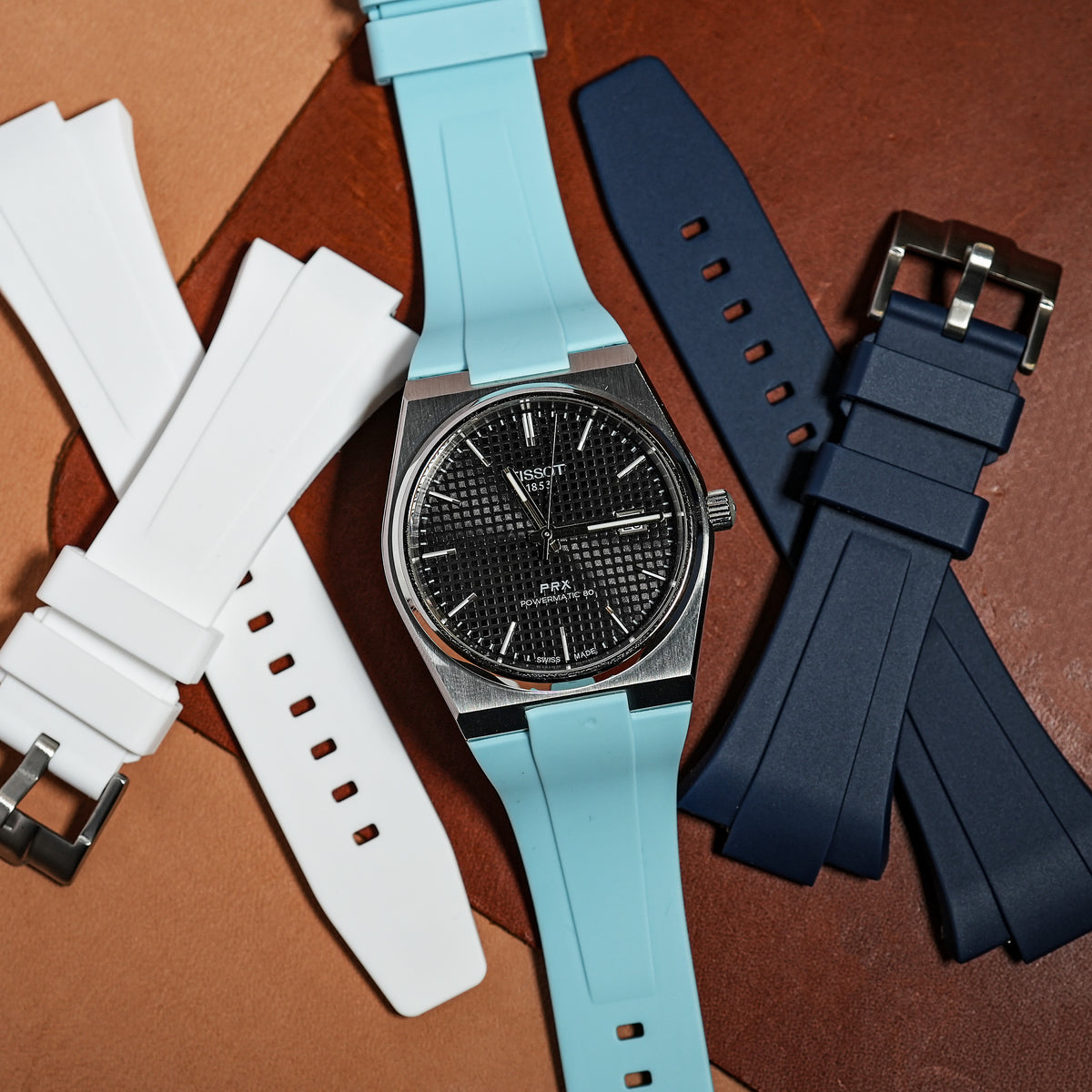 Flex Rubber Strap in Ice Blue for Tissot PRX - Nomad Watch Works MY