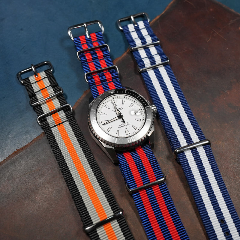 Premium Nato Strap in Navy Red Small Stripes - Nomad Watch Works MY