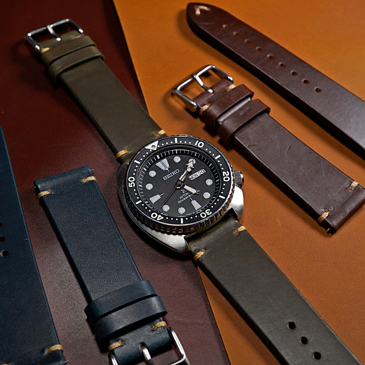 N2W Vintage Horween Leather Strap in Chromexcel® Black (18mm) - Nomad Watch Works MY