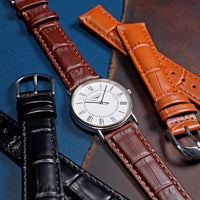 Genuine Croc Pattern Leather Watch Strap in Brown w/ Butterfly Clasp - Nomad Watch Works MY