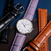 Genuine Croc Pattern Stitched Leather Watch Strap in Purple - Nomad Watch Works MY