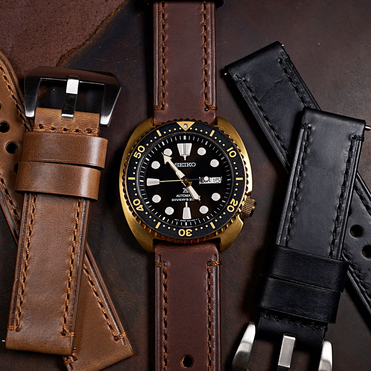 N2W Ammo Horween Leather Strap in Chromexcel® Brown - Nomad Watch Works MY