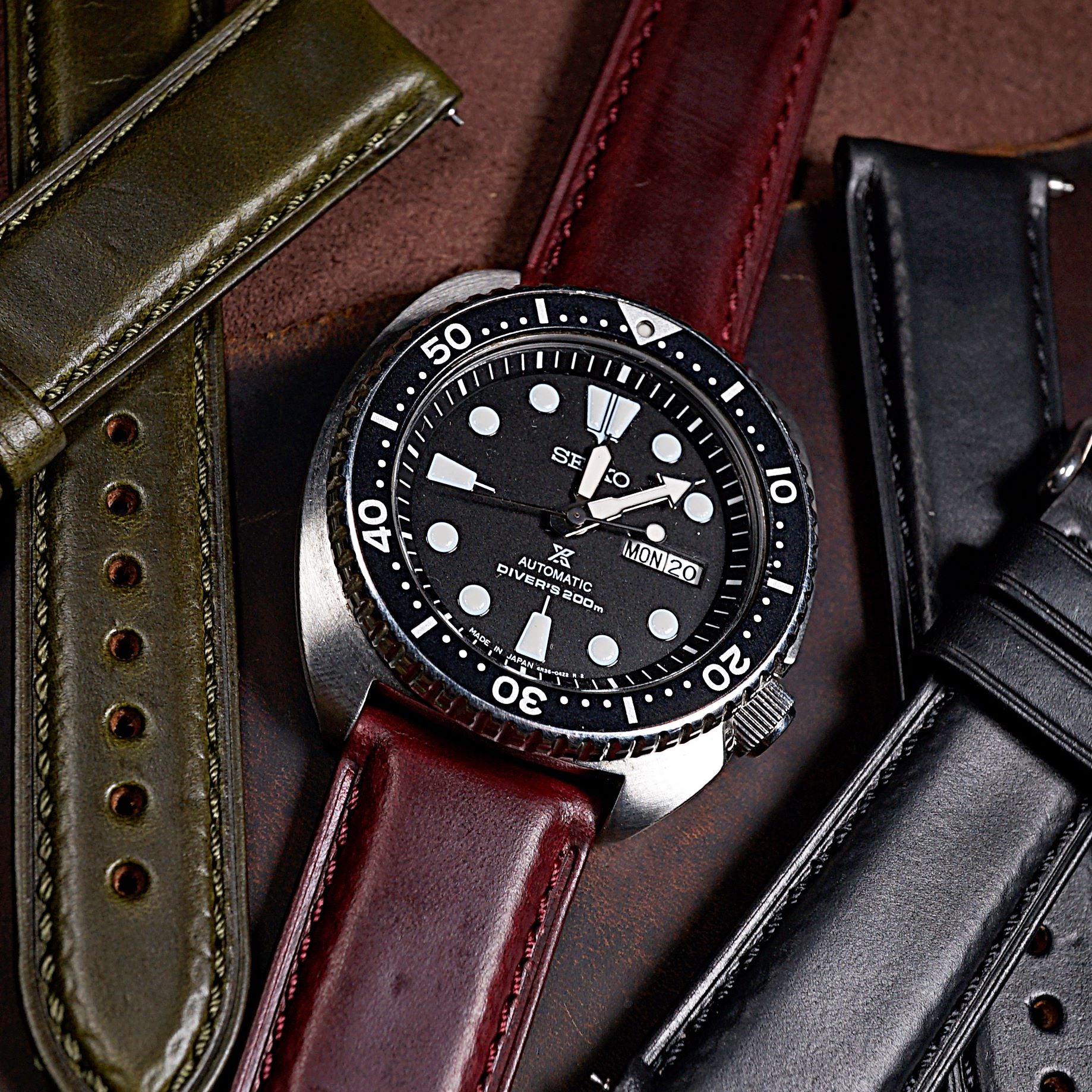 N2W Classic Horween Leather Strap in Chromexcel® Burgundy - Nomad Watch Works MY