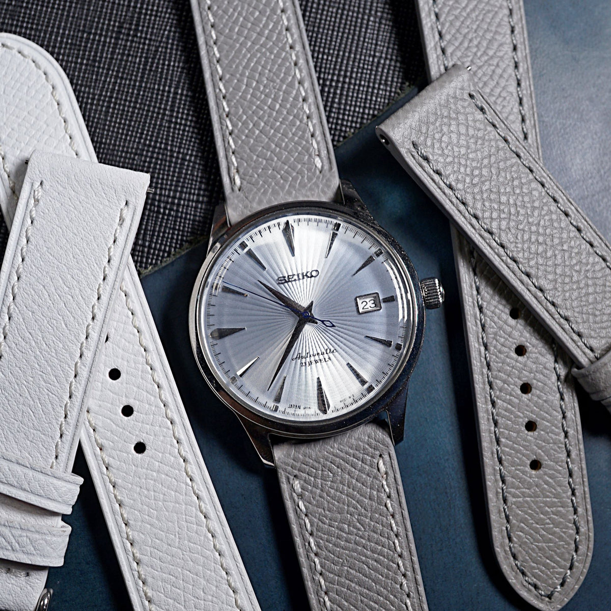 Dress Epsom Leather Strap in Grey w/ White Stitching - Nomad Watch Works MY