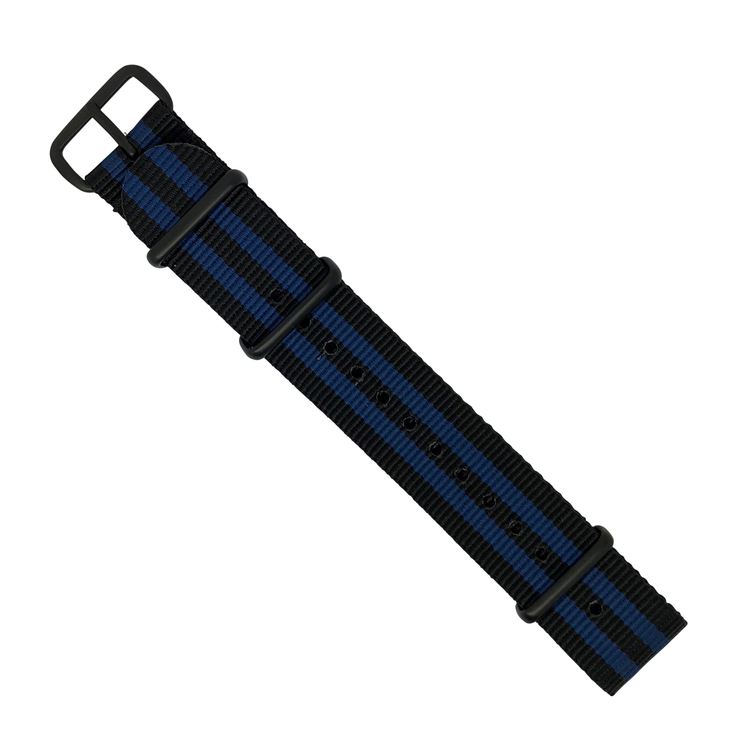 Premium Nato Strap in Black Blue Small Stripes - Nomad Watch Works MY
