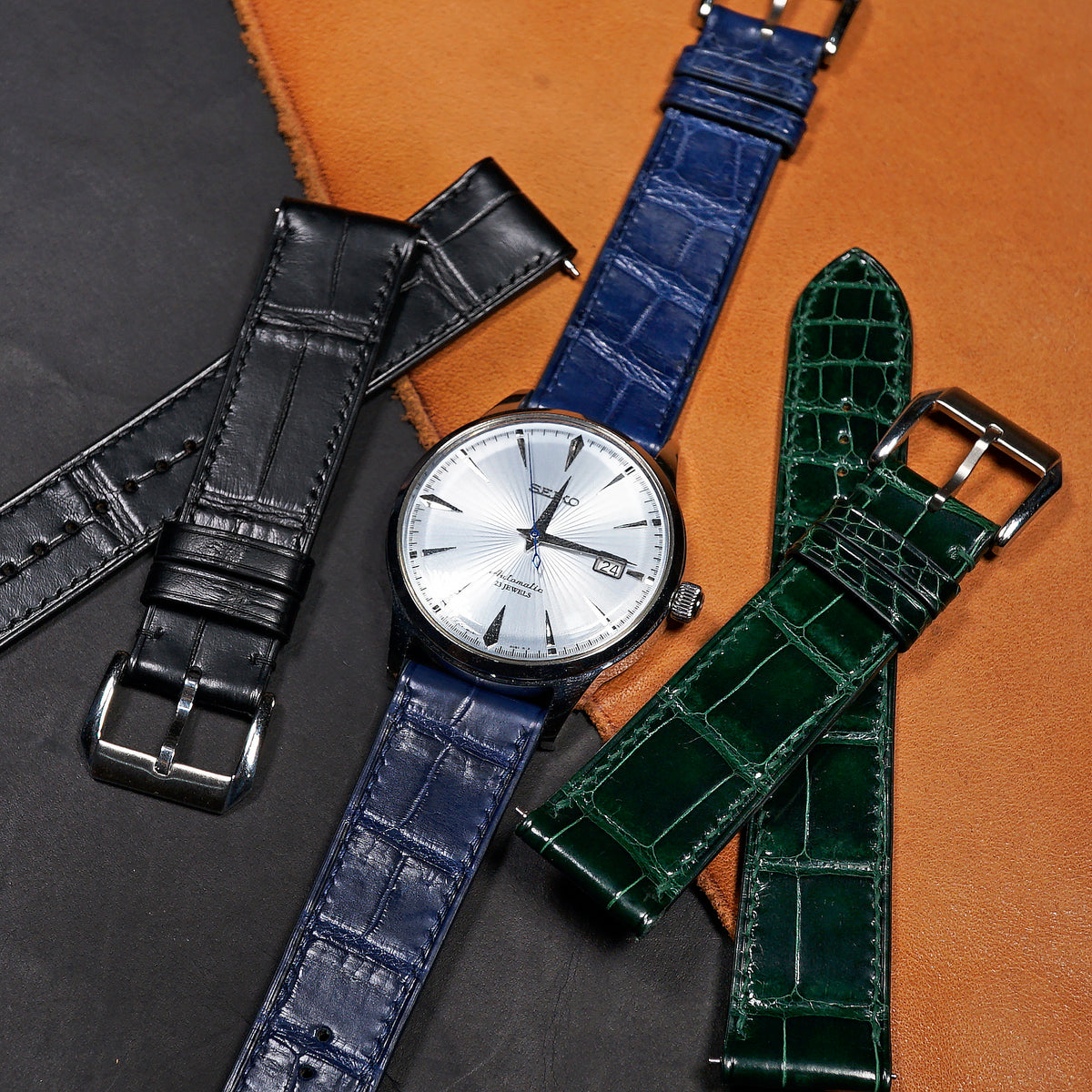 Crocodile Leather Watch Strap in Blue (Glossy) - Nomad Watch Works MY