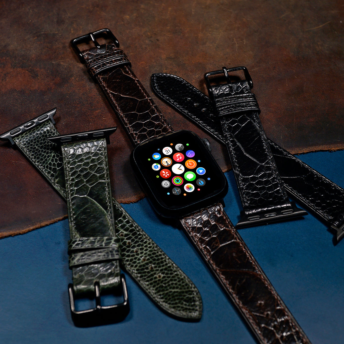 Ostrich Leather Watch Strap in Brown (Apple Watch)