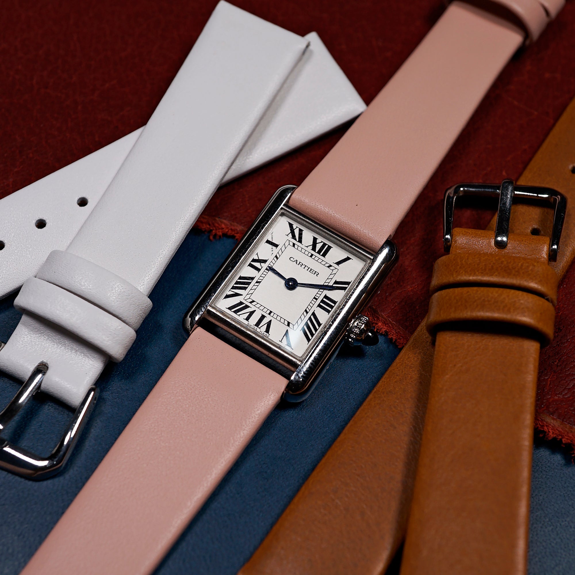 Unstitched Smooth Leather Watch Strap in Pink - Nomad Watch Works MY