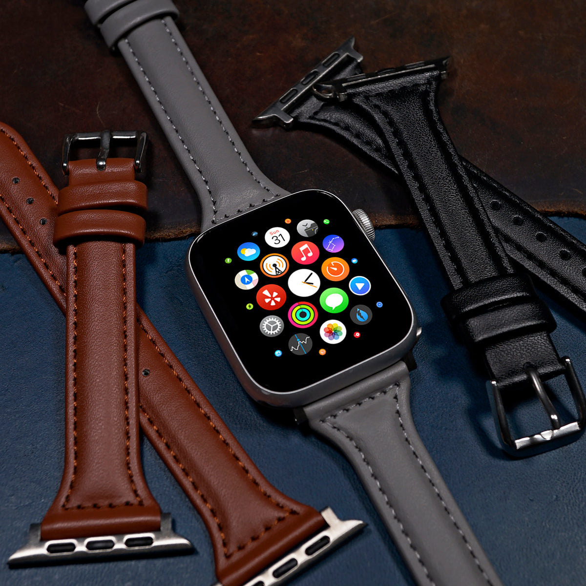 Slim Leather Strap in Grey (Apple Watch) - Nomad Watch Works MY