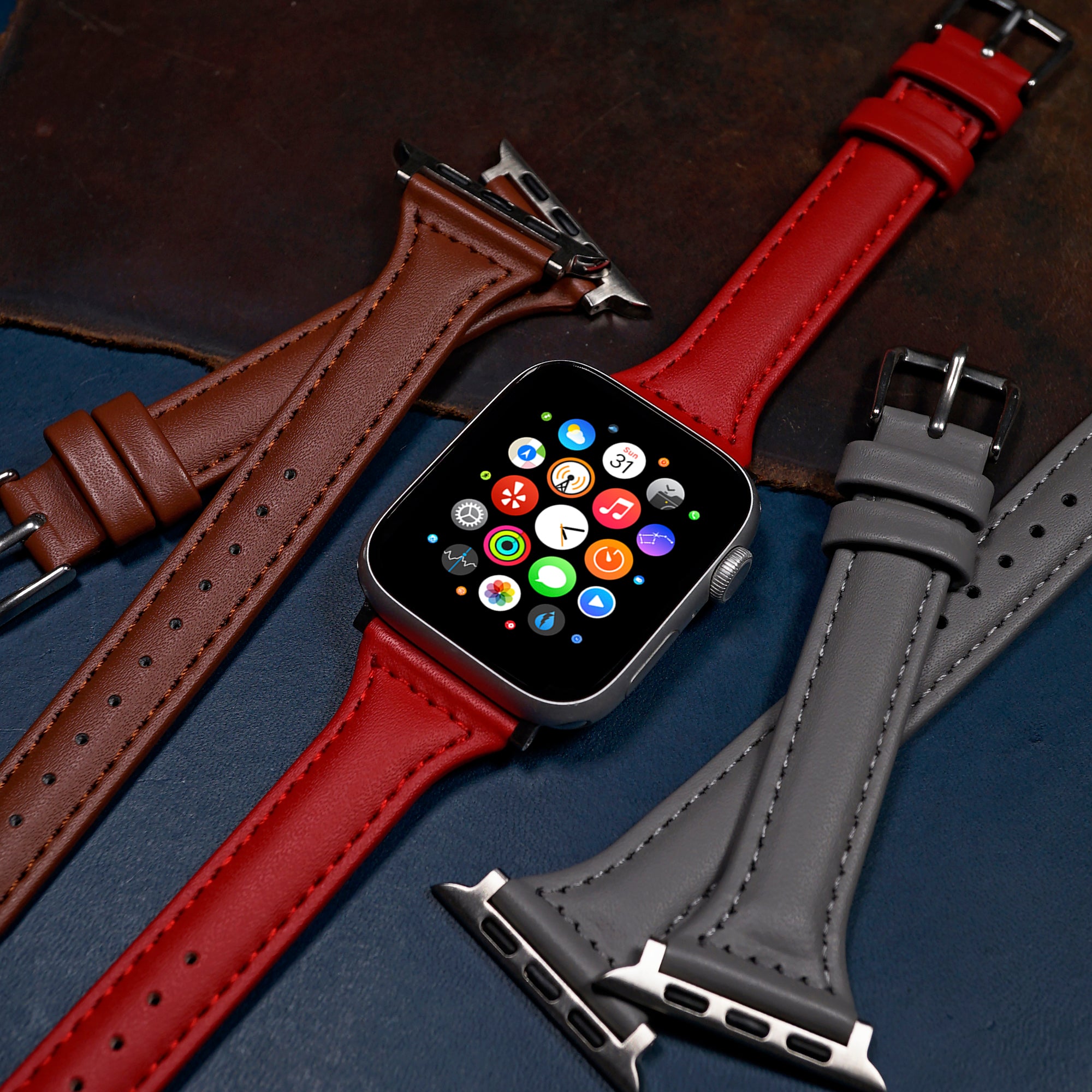 Slim Leather Strap in Red (Apple Watch) - Nomad Watch Works MY