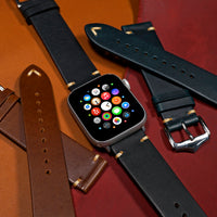 Premium Vintage Oil Waxed Leather Strap in Black (Apple Watch) - Nomad Watch Works MY