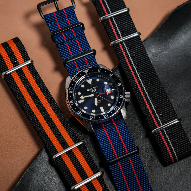 Premium Nato Strap in Blue Double Red - Nomad Watch Works MY
