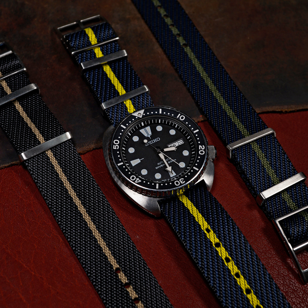 Lux Single Pass Strap in Navy Yellow - Nomad Watch Works MY
