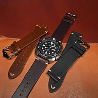 Premium Vintage Oil Waxed Leather Watch Strap in Maroon - Nomad Watch Works MY