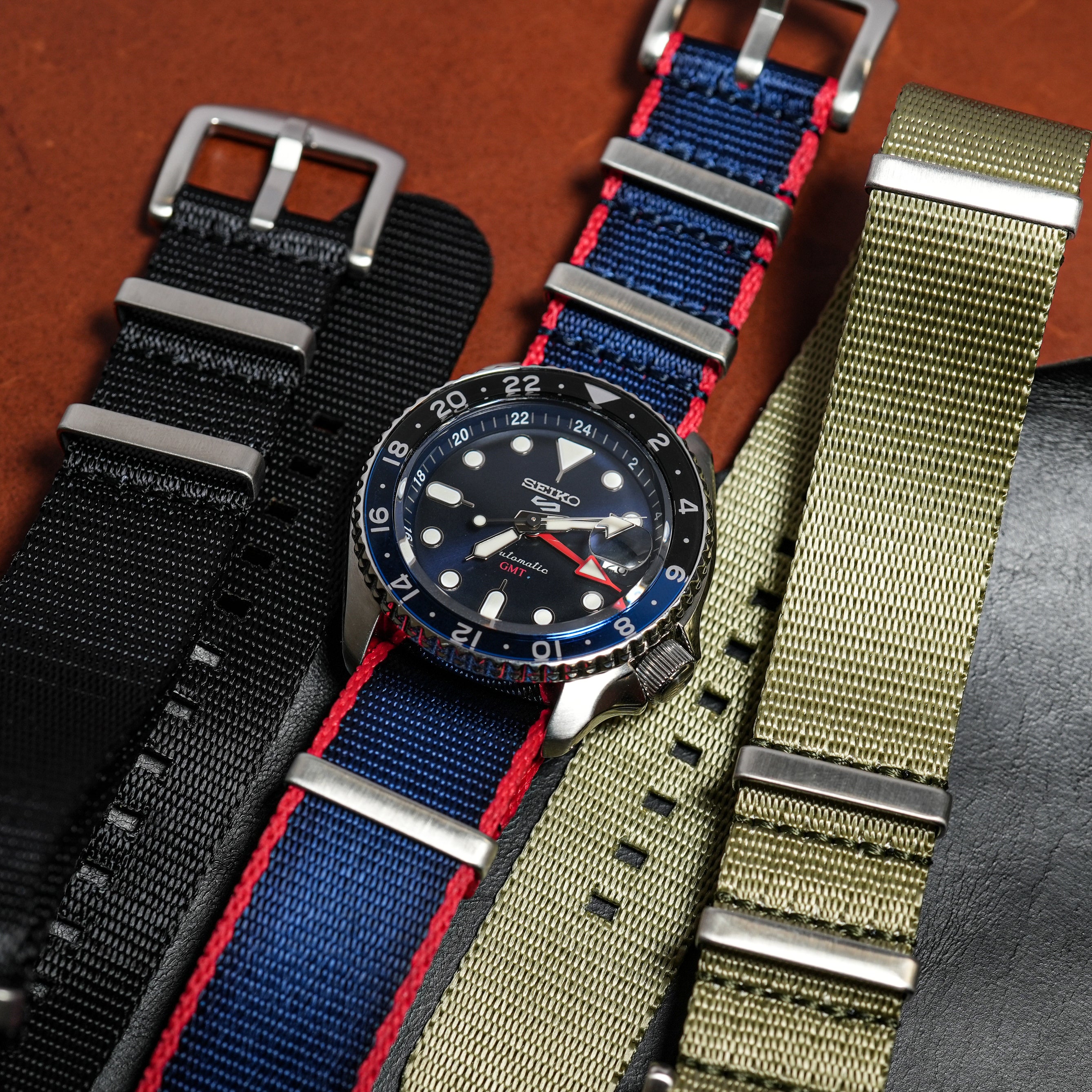 Seat Belt Nato Strap in Navy Red Pepsi Nomad Watch Works MY