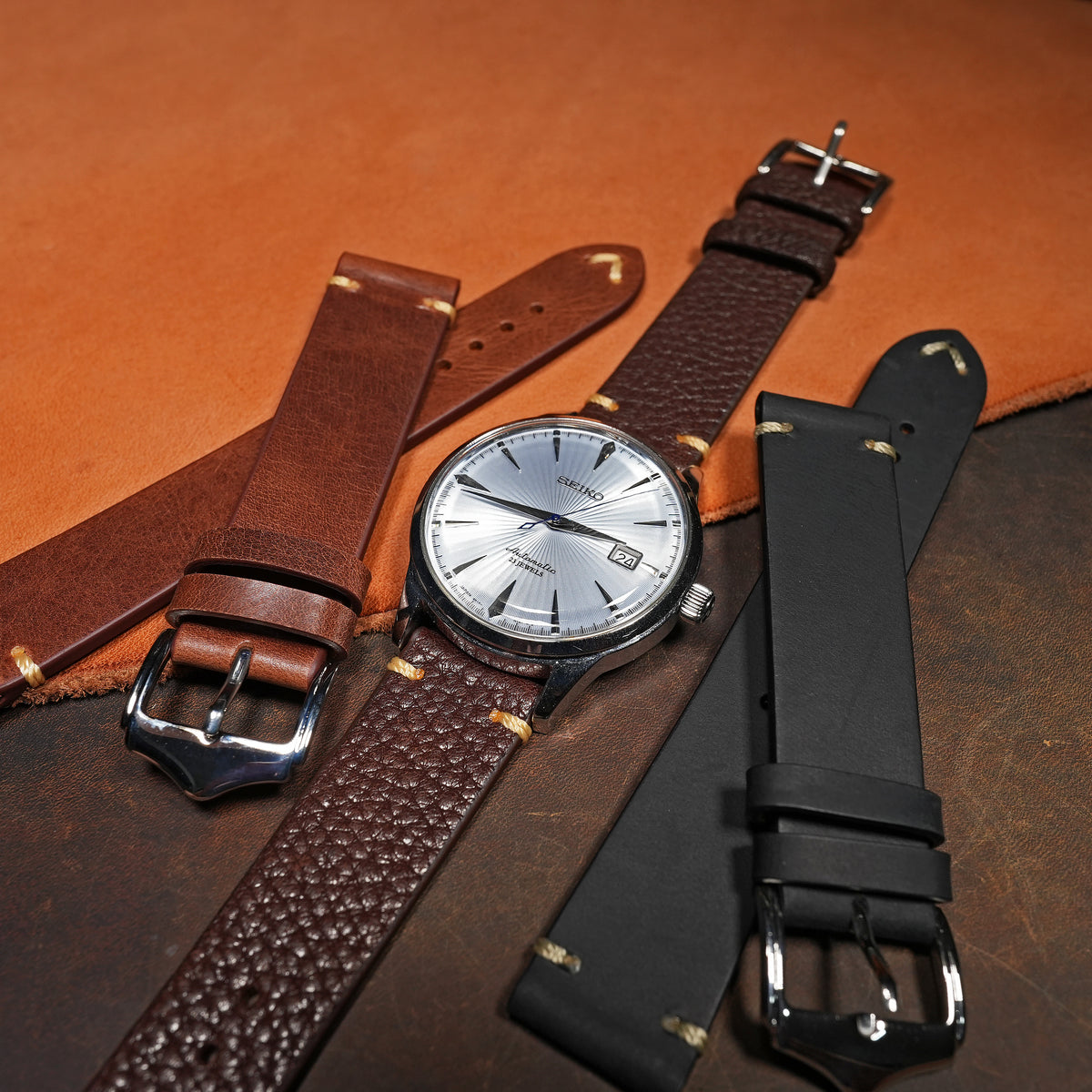 Premium Vintage Calf Leather Watch Strap in Distressed Brown - Nomad Watch Works MY