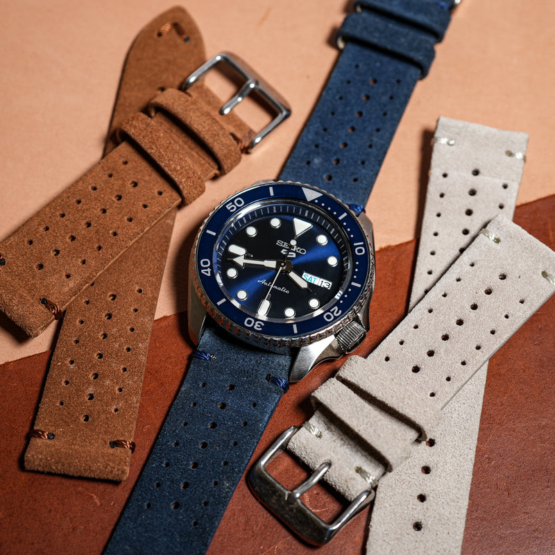 Premium Rally Suede Leather Watch Strap in Navy - Nomad Watch Works MY