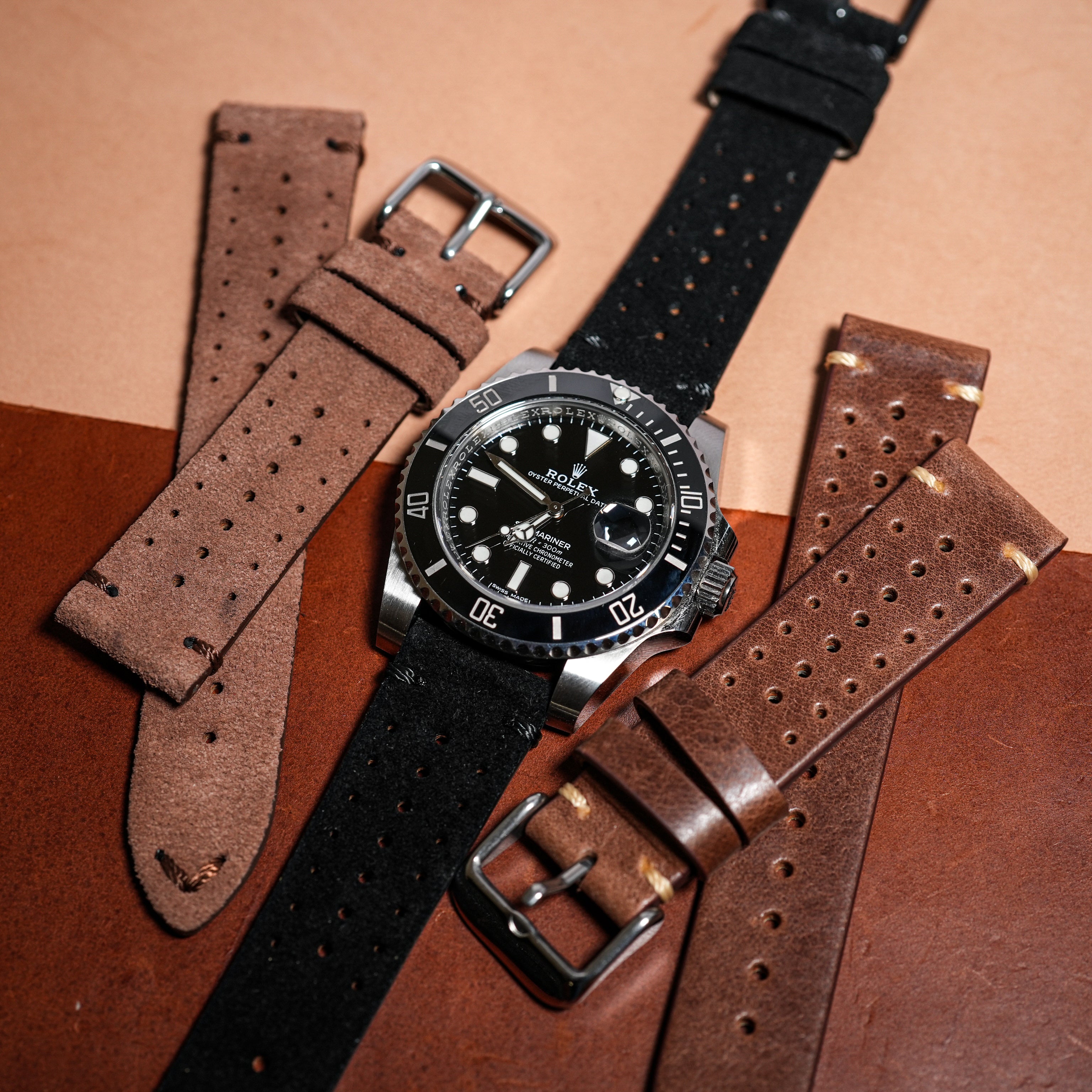 Black leather cheap rally watch strap