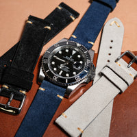 Premium Vintage Suede Leather Watch Strap in Navy - Nomad Watch Works MY