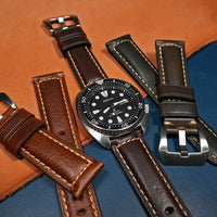M2 Oil Waxed Leather Watch Strap in Brown - Nomad Watch Works MY