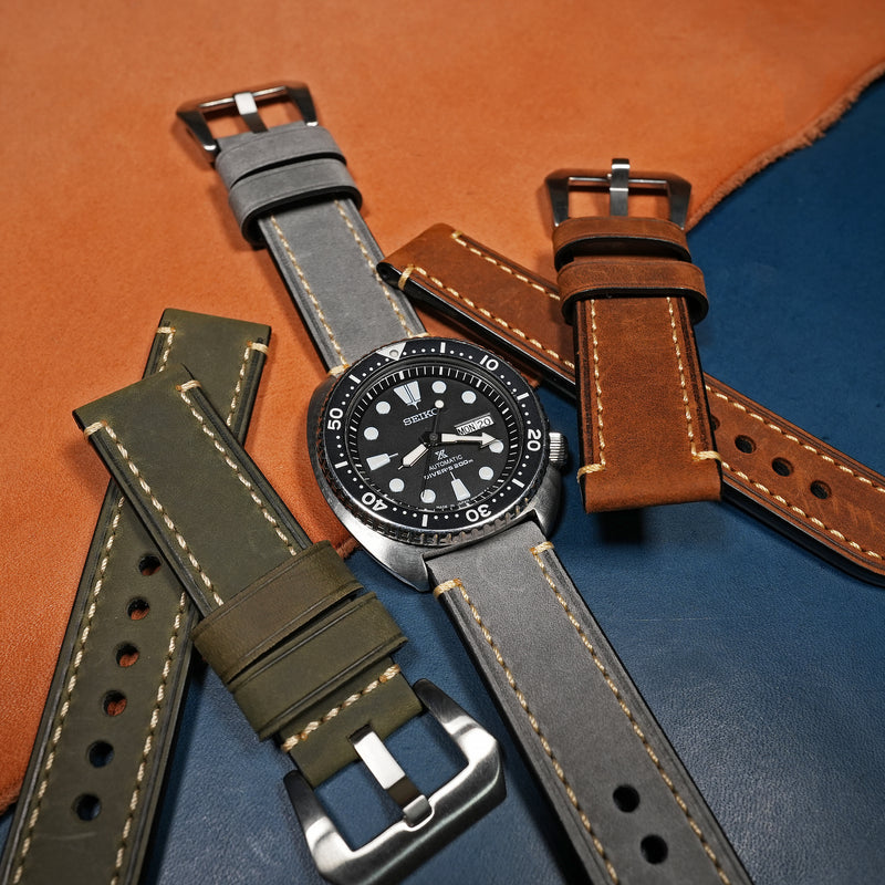 M1 Vintage Leather Watch Strap in Grey - Nomad Watch Works MY