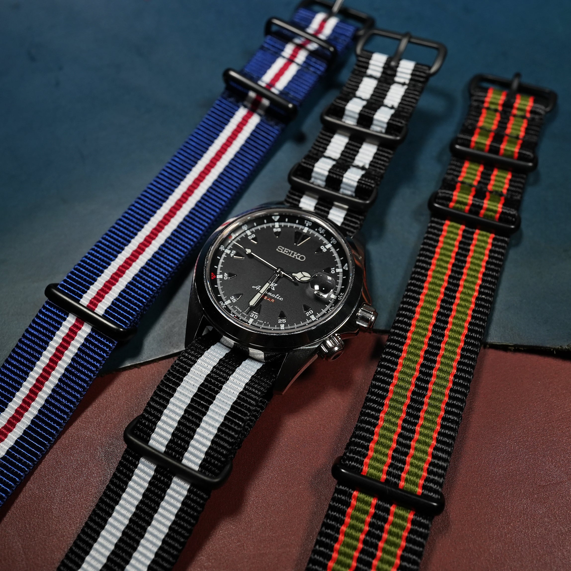 Premium Nato Strap in Black White Small Stripes - Nomad Watch Works MY