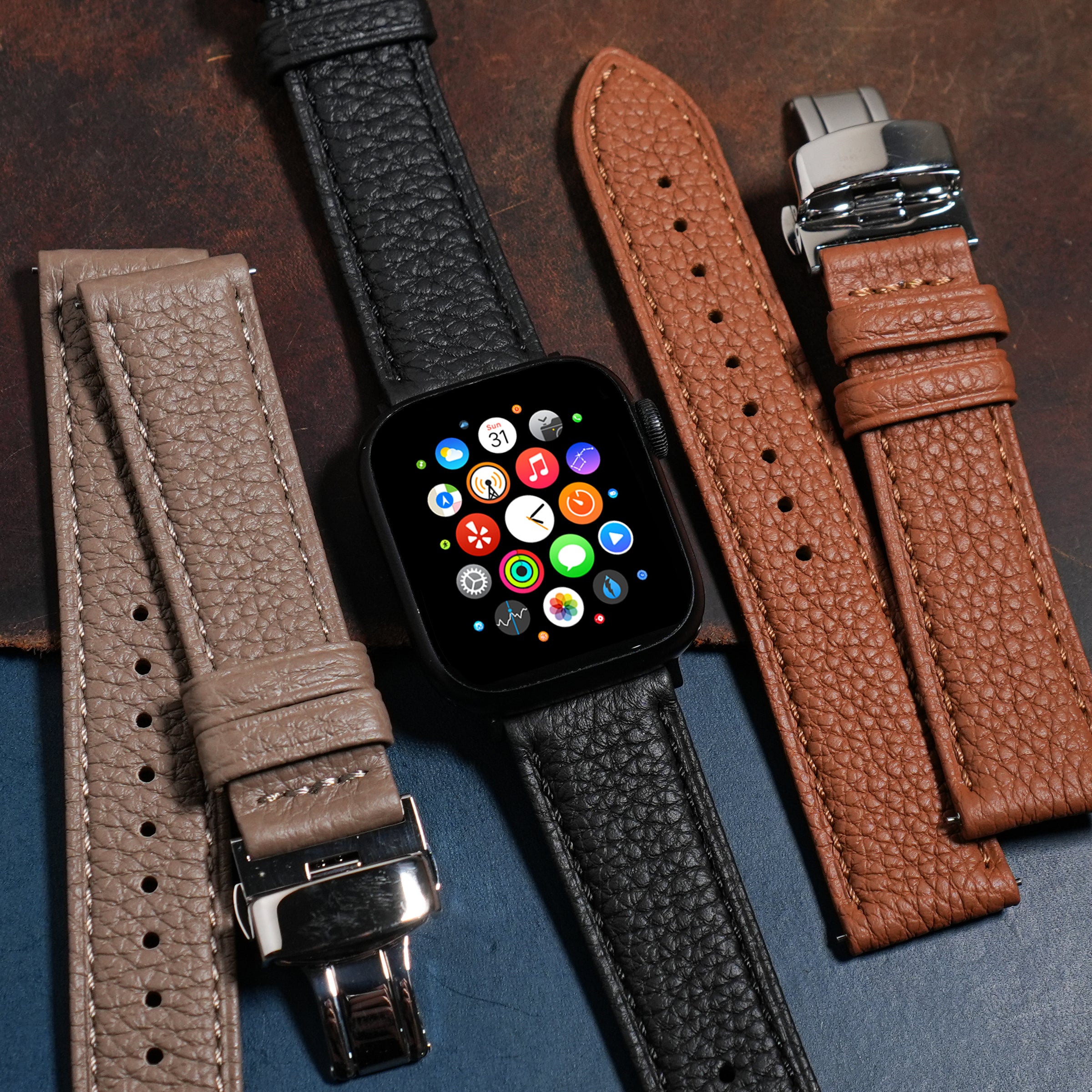 Classic Togo Leather Strap in Black (Apple Watch)