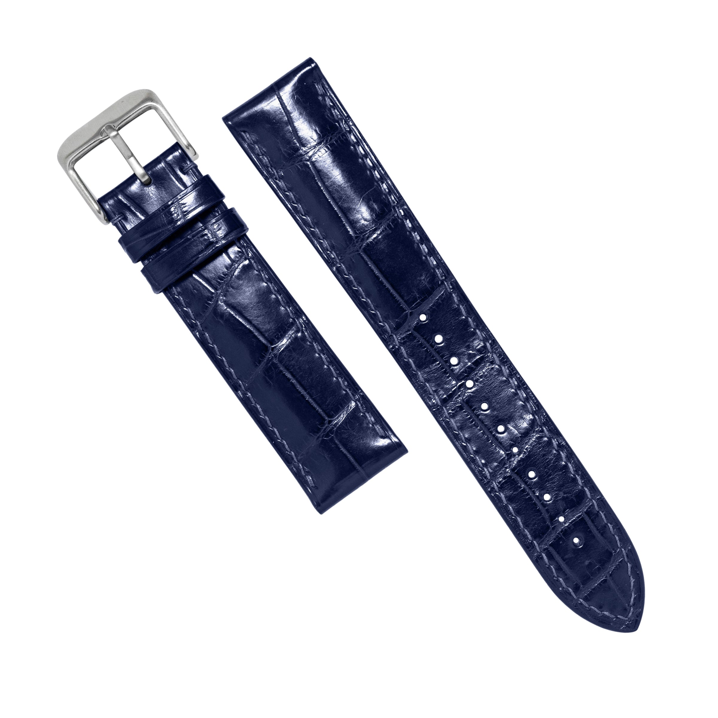 MTO Crocodile Leather Strap in Blue (Glossy)