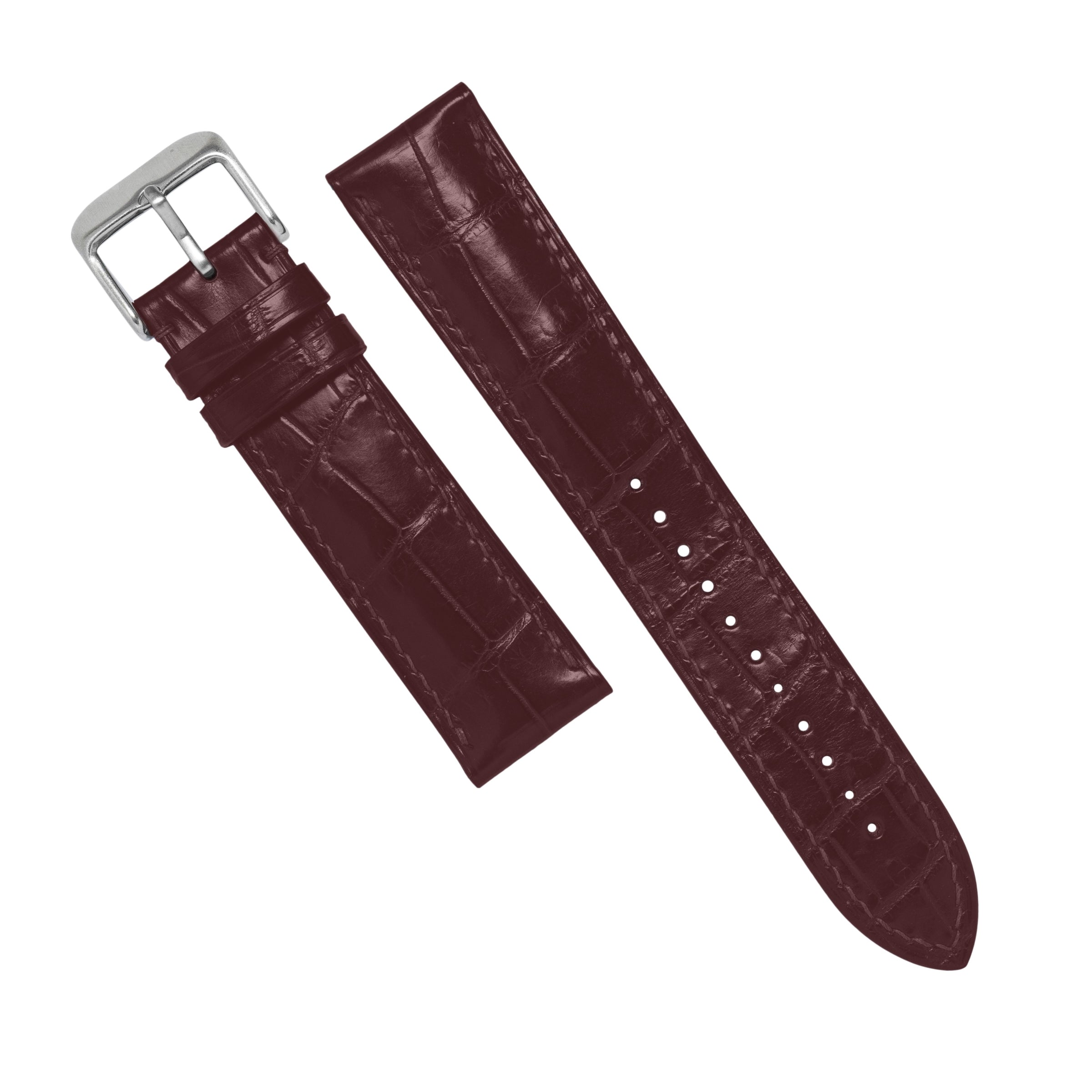 MTO Crocodile Leather Strap in Burgundy (Non-Glossy)