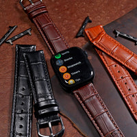 Apple Watch Genuine Croc Pattern Stitched Leather Strap in Brown (38, 40, 41mm) - Nomad Watch Works MY
