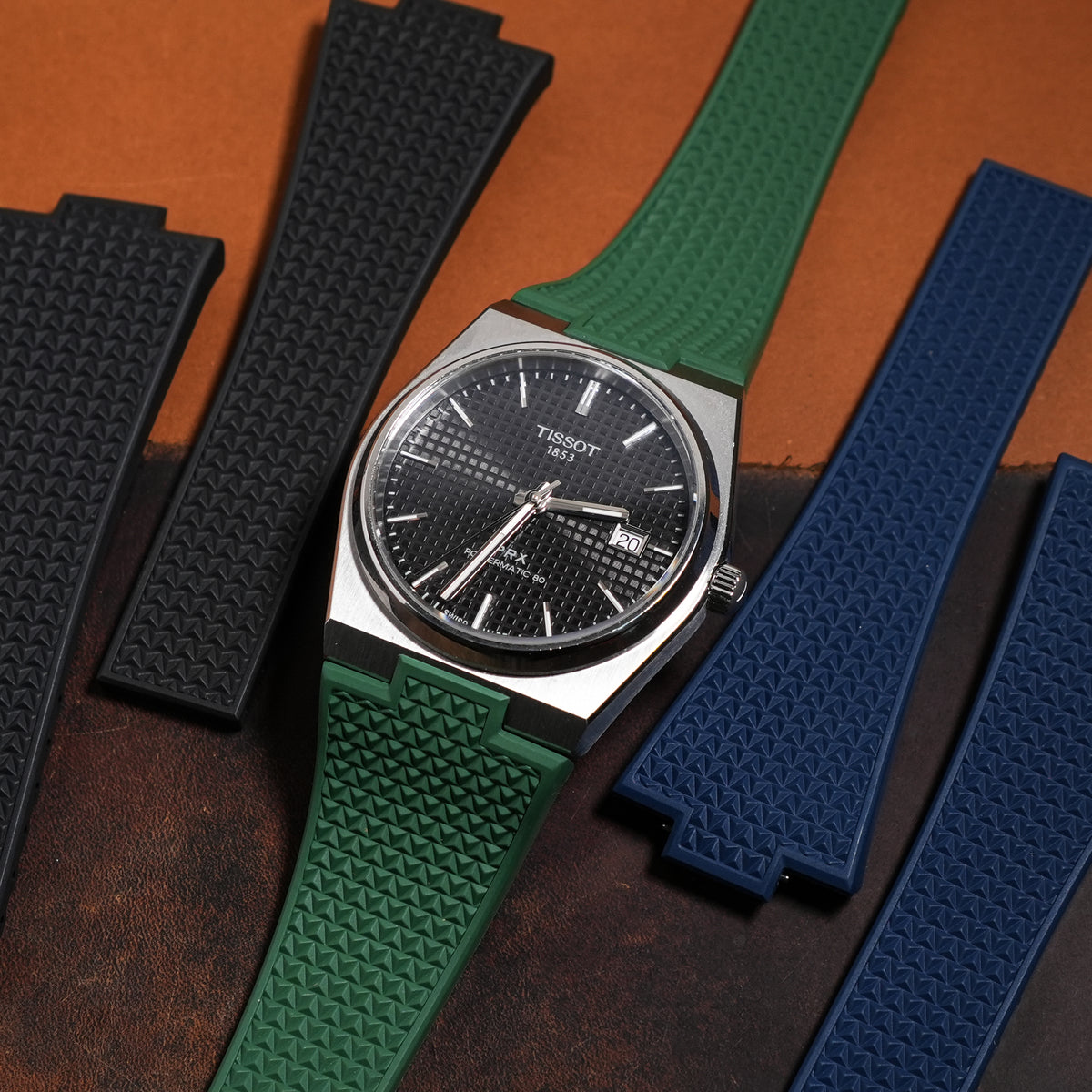 CTS Waffle FKM Rubber Strap in Green for Tissot PRX