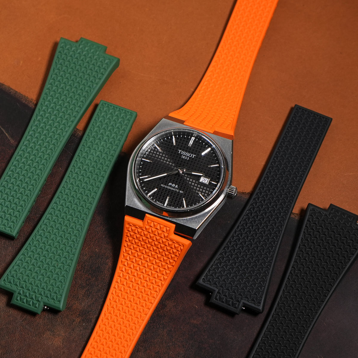 CTS Waffle FKM Rubber Strap in Orange for Tissot PRX