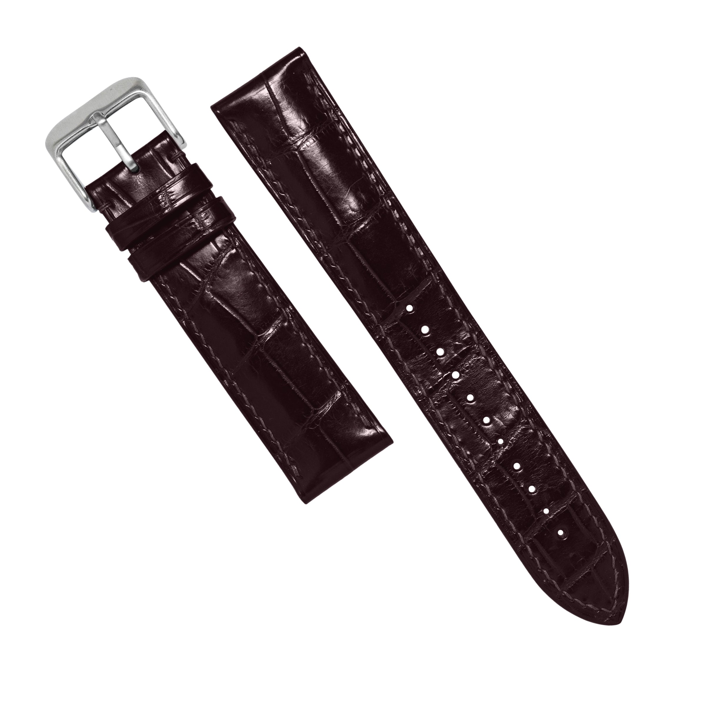 MTO Crocodile Leather Strap in Dark Brown (Glossy)