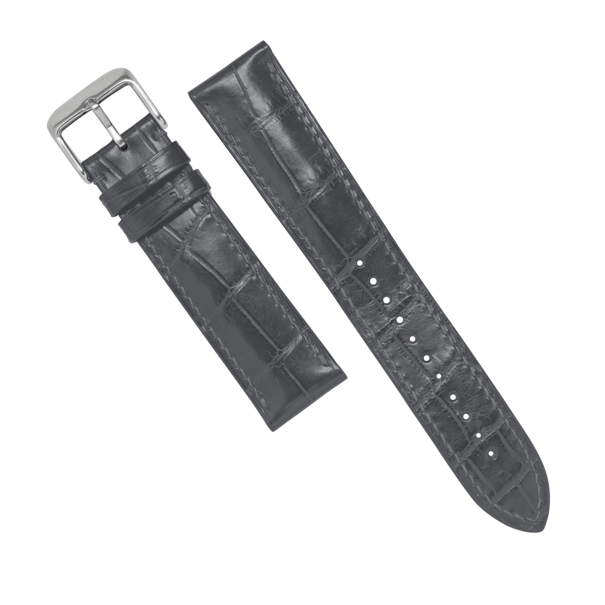 MTO Crocodile Leather Strap in Grey (Non-Glossy)