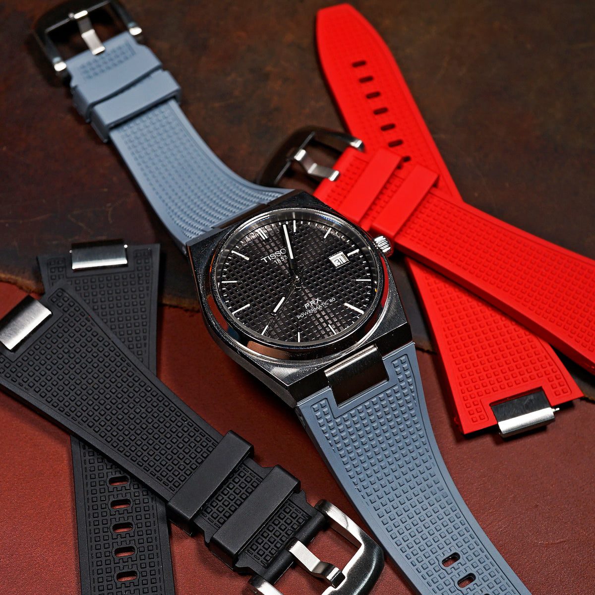 Waffle FKM Rubber Strap in Grey for Tissot PRX - Nomad Watch Works MY