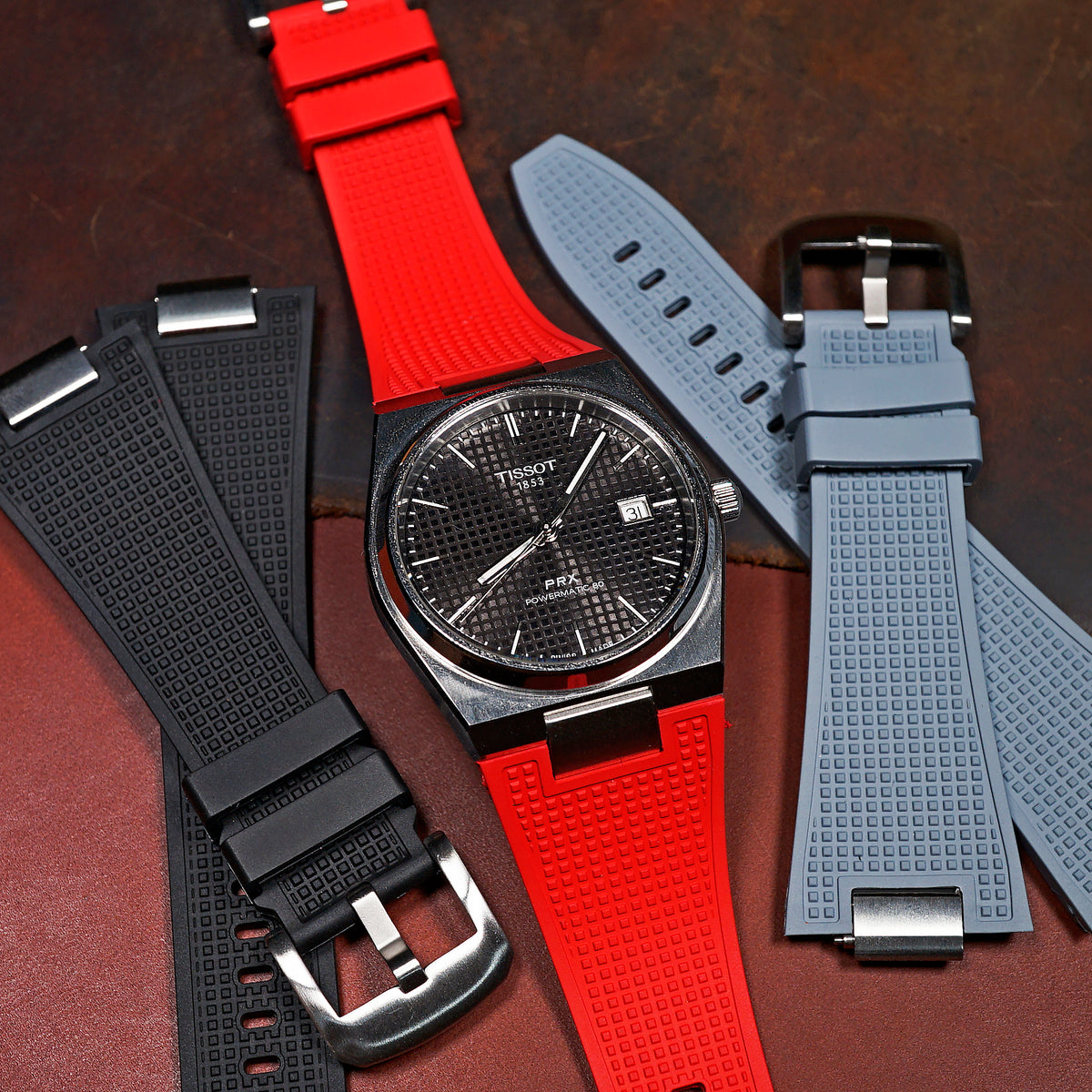 Waffle FKM Rubber Strap in Red for Tissot PRX - Nomad Watch Works MY
