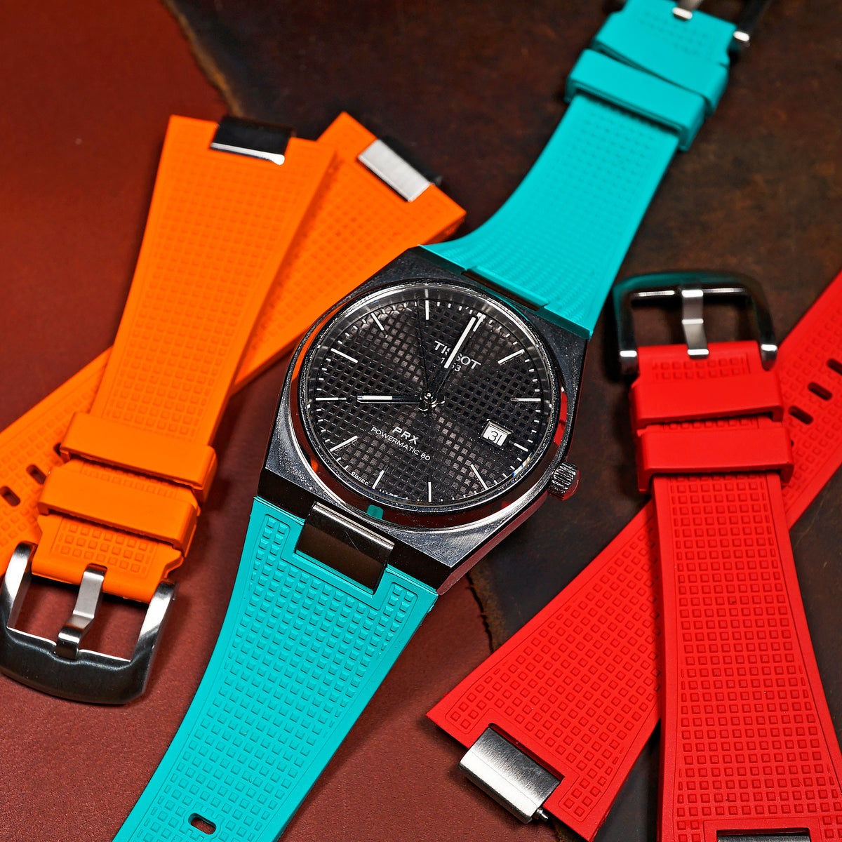 Waffle FKM Rubber Strap in Tiffany for Tissot PRX - Nomad Watch Works MY