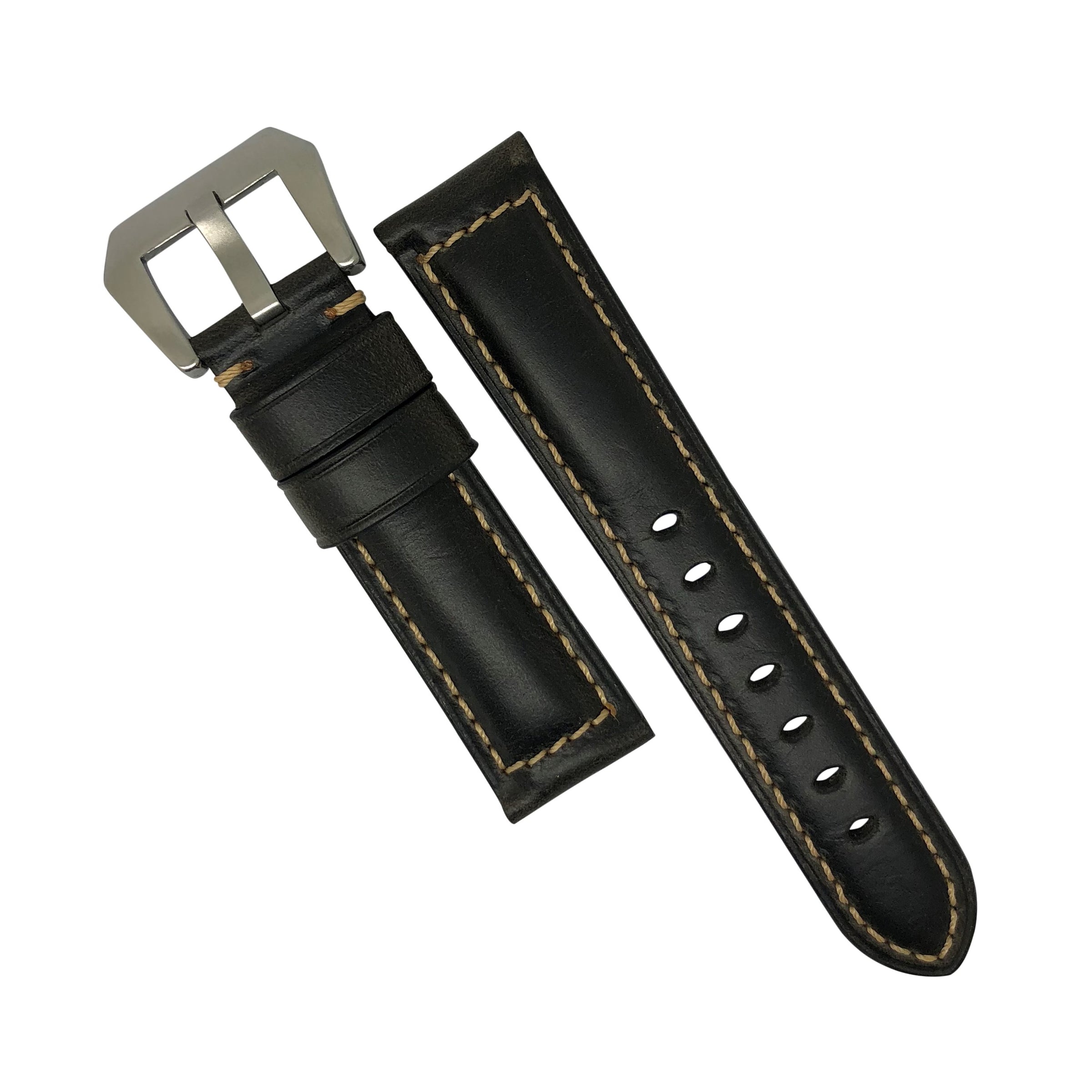 M2 Oil Waxed Leather Watch Strap in Black - Nomad Watch Works MY