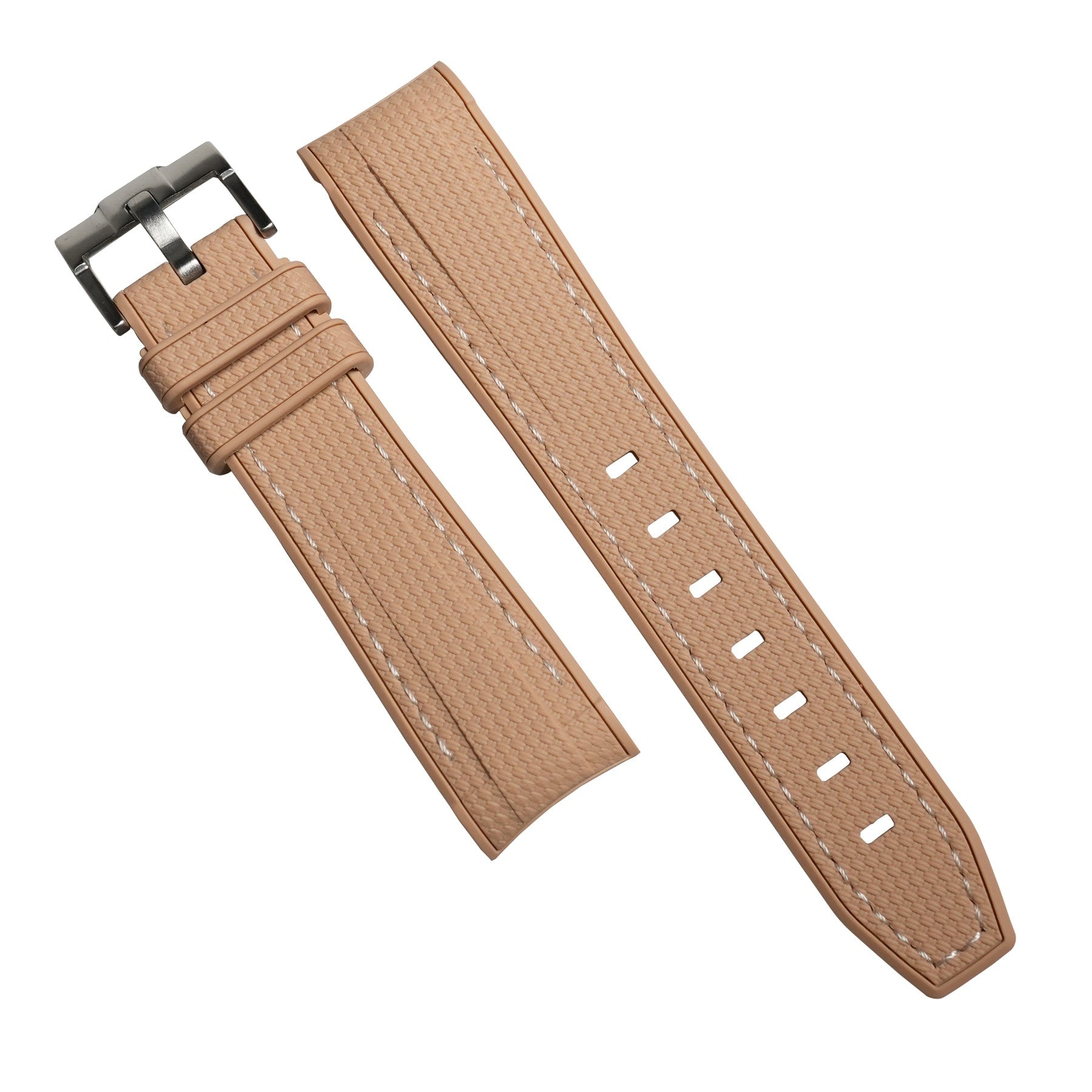 Retro Curved End Rubber Strap for Omega x Swatch Moonswatch in Biege - Nomad Watch Works MY