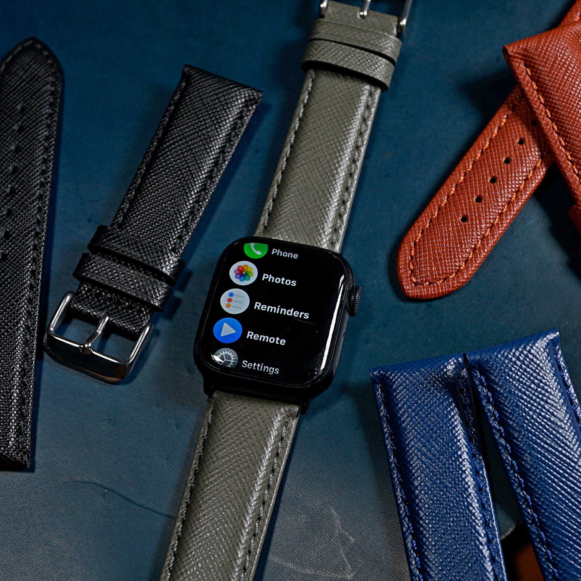 Apple Watch Premium Saffiano Leather Strap in Grey (38, 40, 41mm) - Nomad Watch Works MY