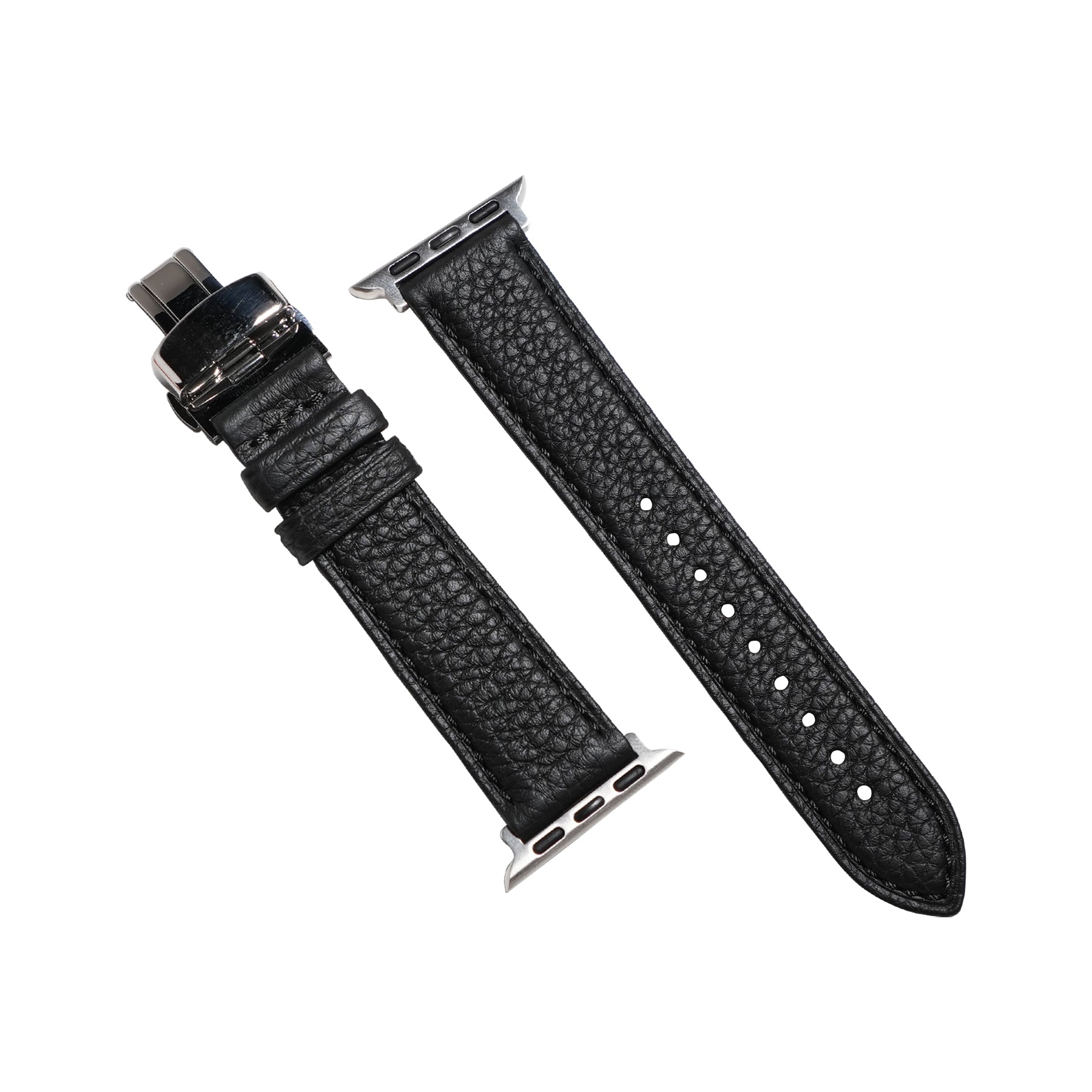 Classic Togo Leather Strap in Black w/ Butterfly Clasp (Apple Watch)