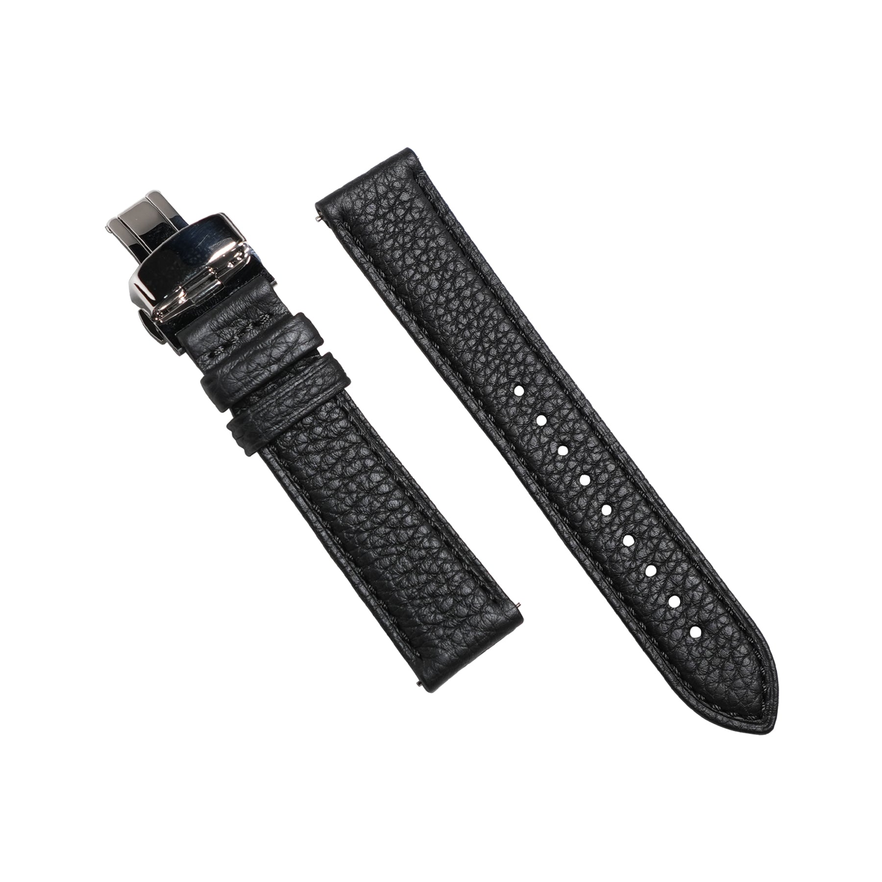 Classic Togo Leather Strap in Black w/ Butterfly Clasp