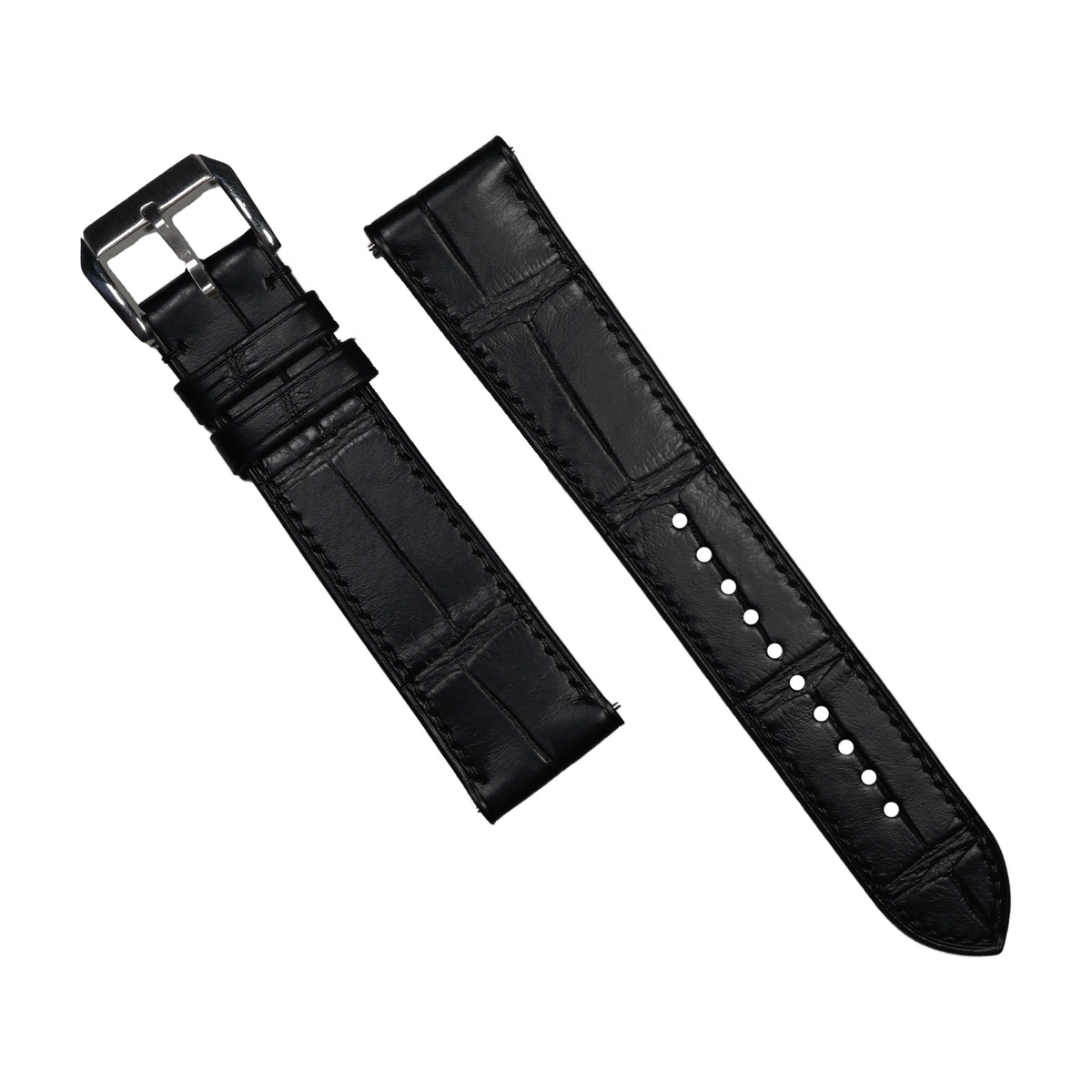 Alligator Leather Watch Strap in Black (Non-Glossy) - Nomad Watch Works MY
