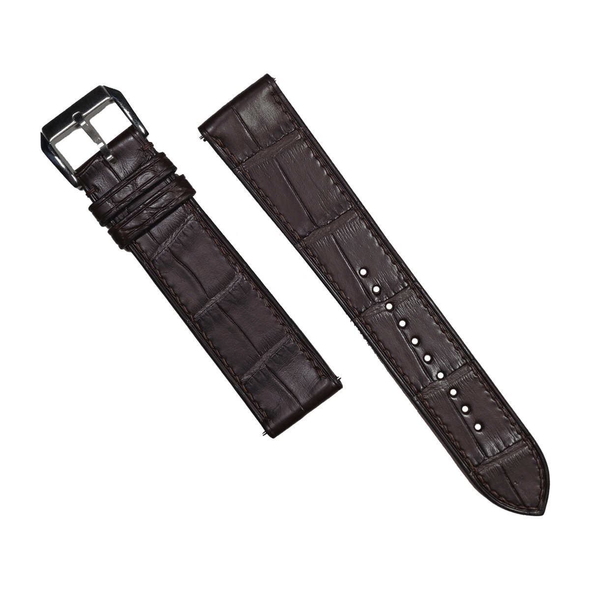 Alligator Leather Watch Strap in Brown (Non-Glossy) - Nomad Watch Works MY