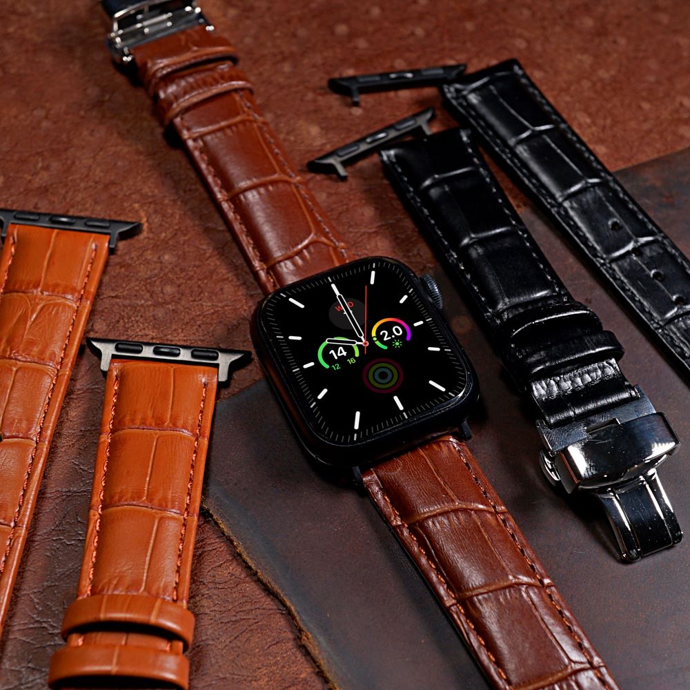 Leather watch strap with on sale clasp