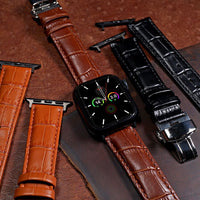 Apple Watch Genuine Croc Pattern Leather Watch Strap in Brown w/ Butterfly Clasp (38, 40, 41mm) - Nomad Watch Works MY