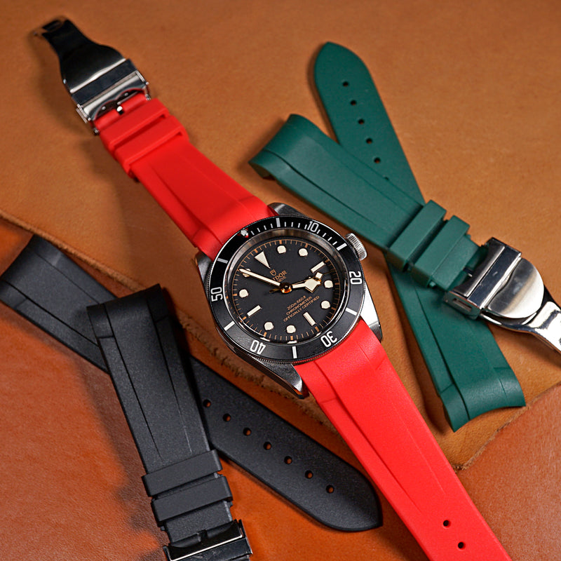 Curved End Rubber Strap for Tudor Black Bay 41/GMT/Chrono in Red (22mm) - Nomad Watch Works MY
