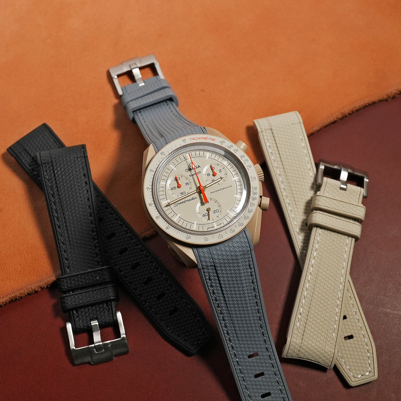 Retro Curved End Rubber Strap for Omega x Swatch Moonswatch in Grey - Nomad Watch Works MY