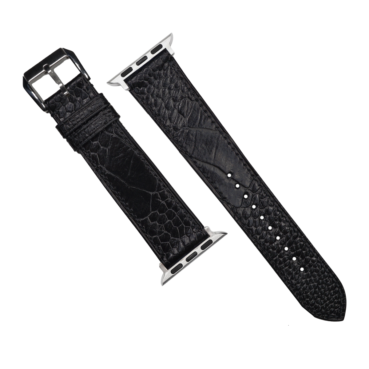 Ostrich Leather Watch Strap in Black (Apple Watch) - Nomad Watch Works MY